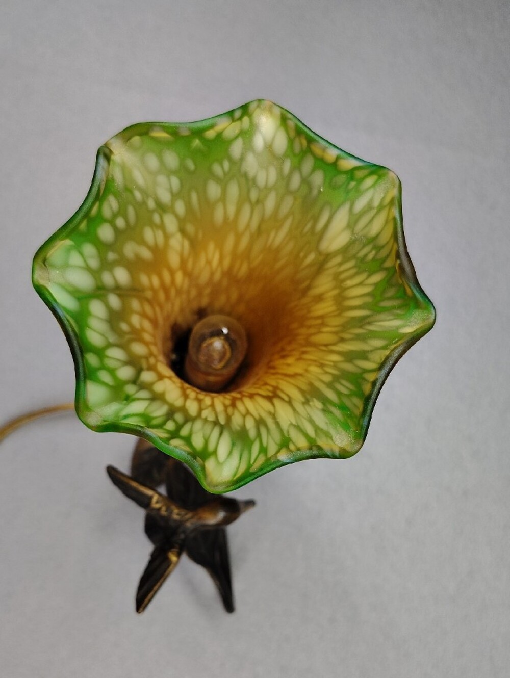 Vintage Floral Glass Pendant Lamp - Amber to Green Shade W/Hummingbird - Picture 9 of 16